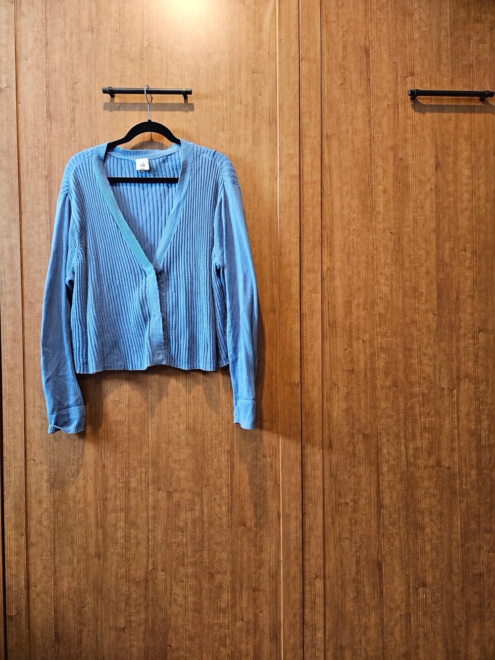 Light Blue Ribbed V-Neck Button Cardigan